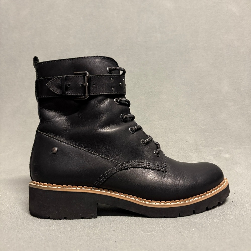 Pikolinos Vicar Leather Combat Boots 38 Black‎ Studded Buckle Ankle Womens - Picture 6 of 15